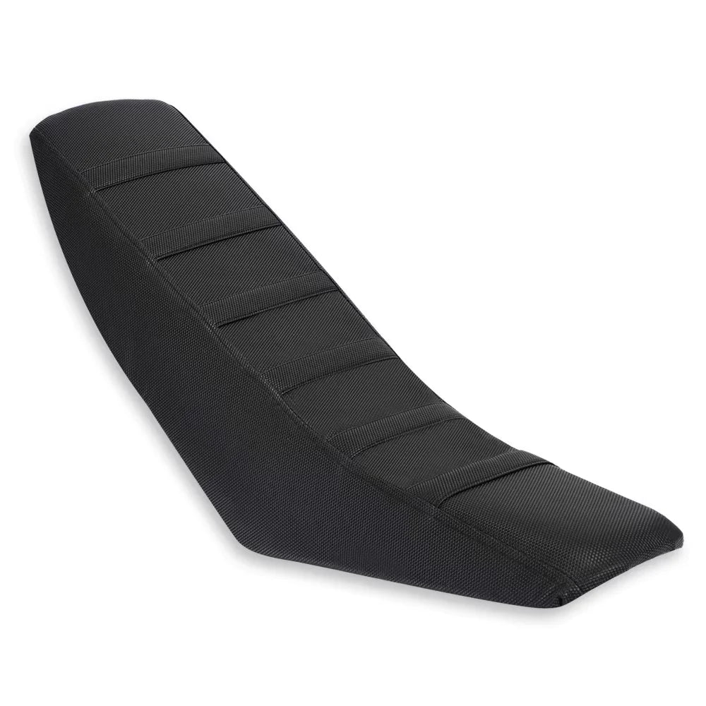 Black universal motorbike seat cover designed for off-road bikes.