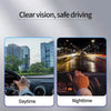 Comparison of clear vision and safe driving with a car window tint film during daytime and nighttime.