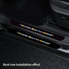 Close-up of a car door showing a Sport vinyl decal installation effect on the sill.