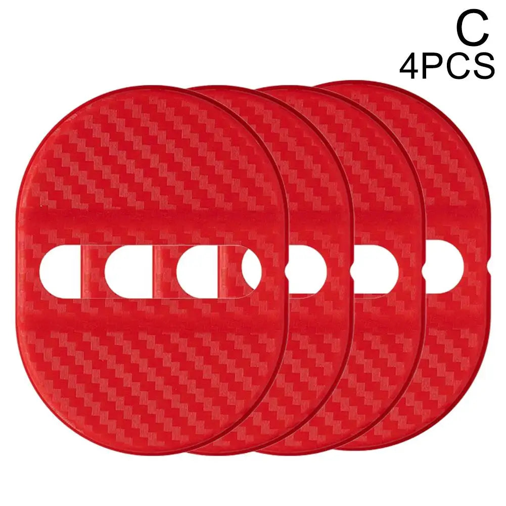 Four red carbon fiber door lock protective covers packaged together