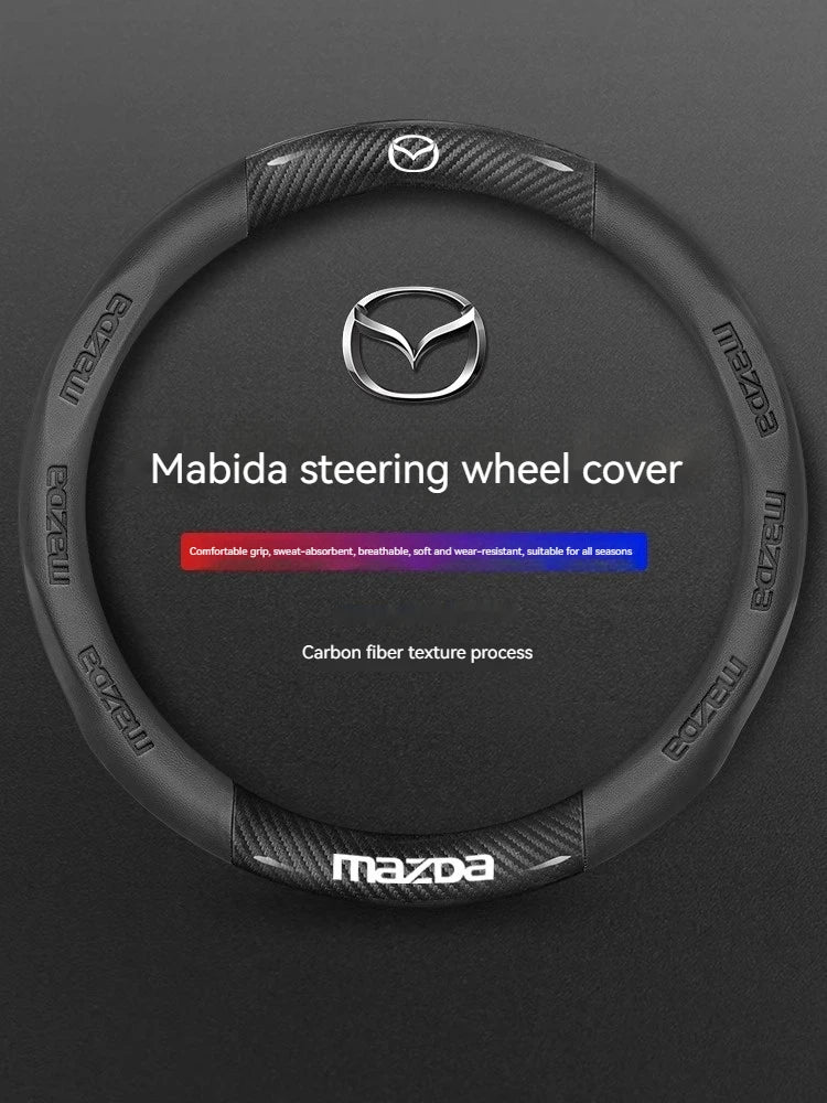 Couvre-volant en fibre de carbone noire pour véhicule Mazda