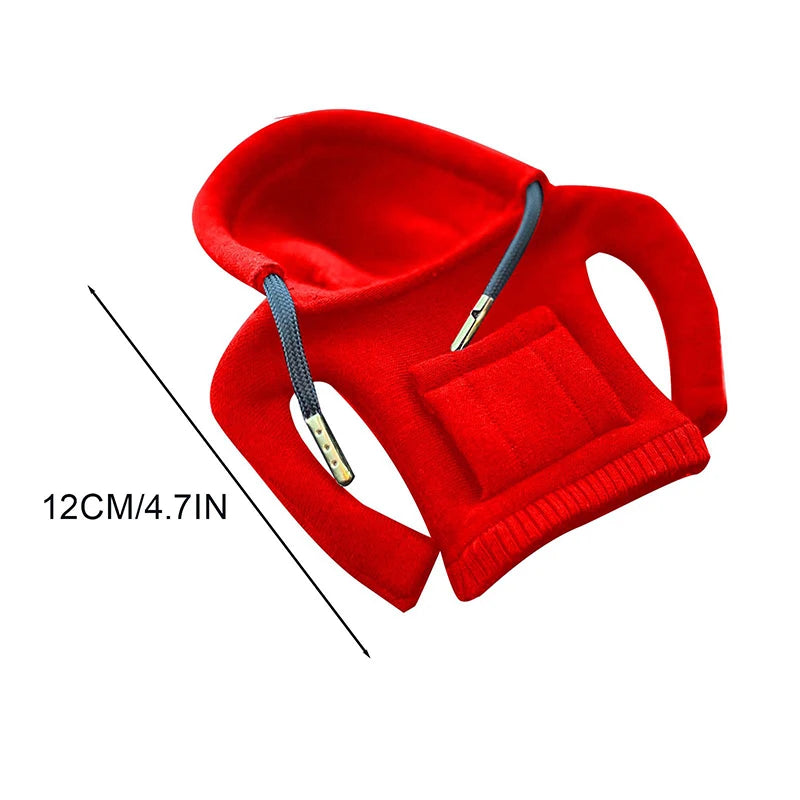 A bright red Gear Shift hoodie cover with black drawstrings and a pocket detail.