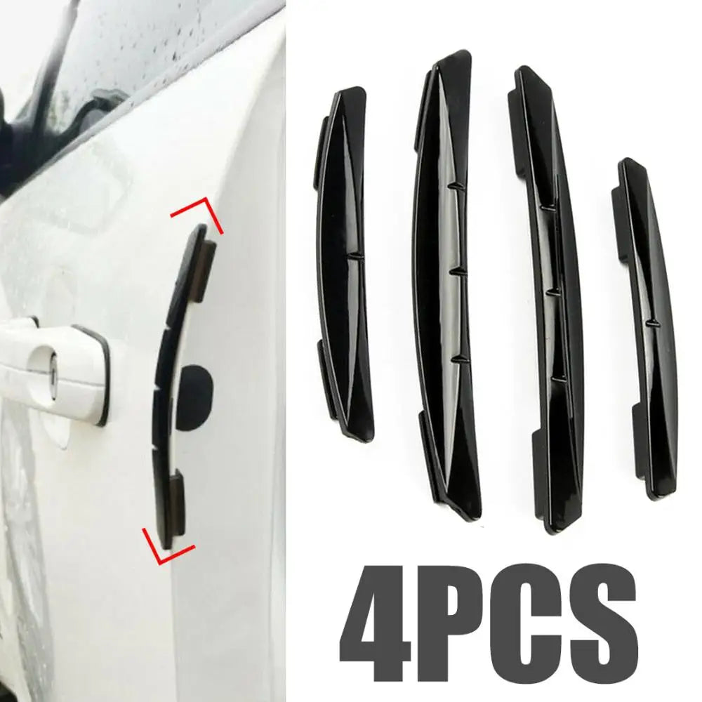 Four black car door edge protector strips for anti-scratch guard trim installation