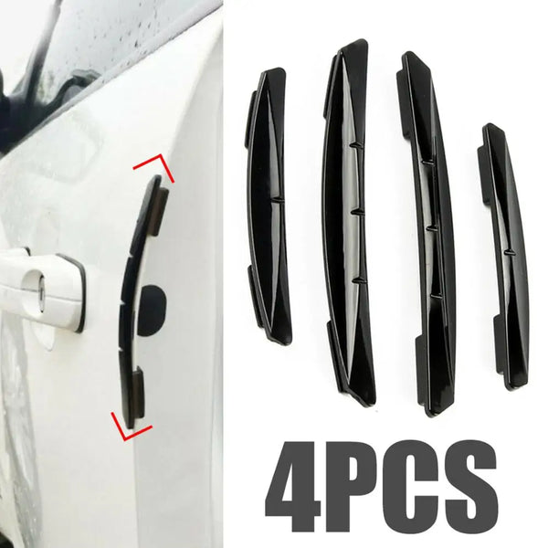 Four black car door edge protector strips for anti-scratch guard trim installation