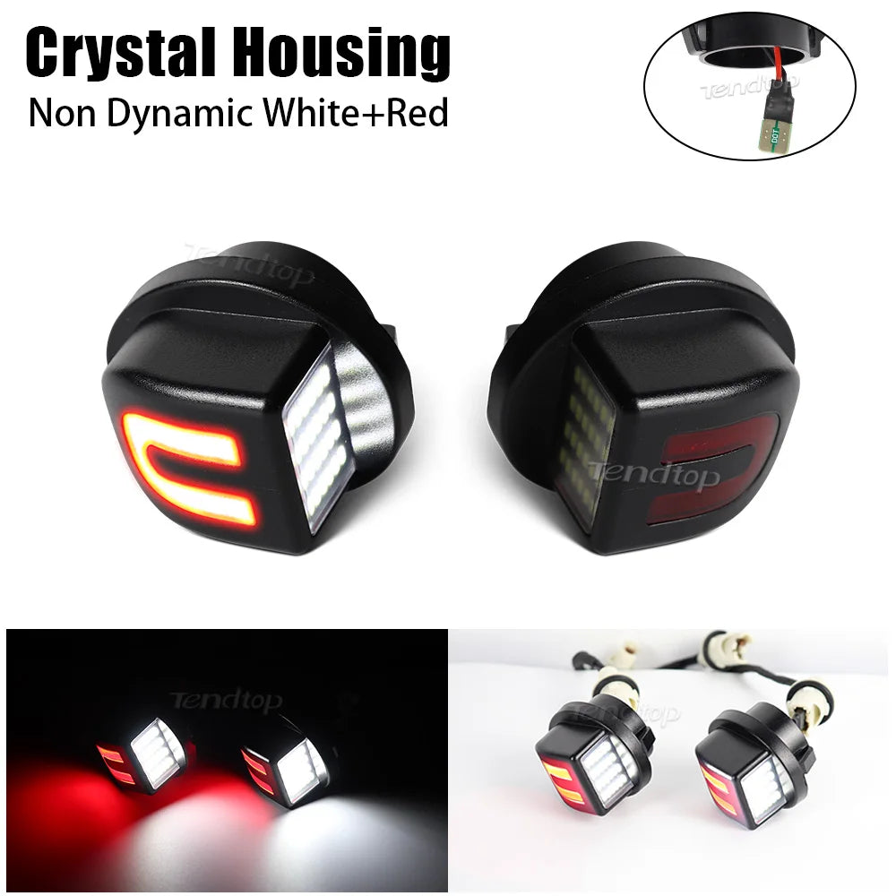 Black LED crystal housing license plate lights with white and red illumination
