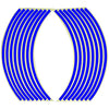 Reflective wheel rim strips for motorcycles and cars featuring blue and gold vertical stripes.
