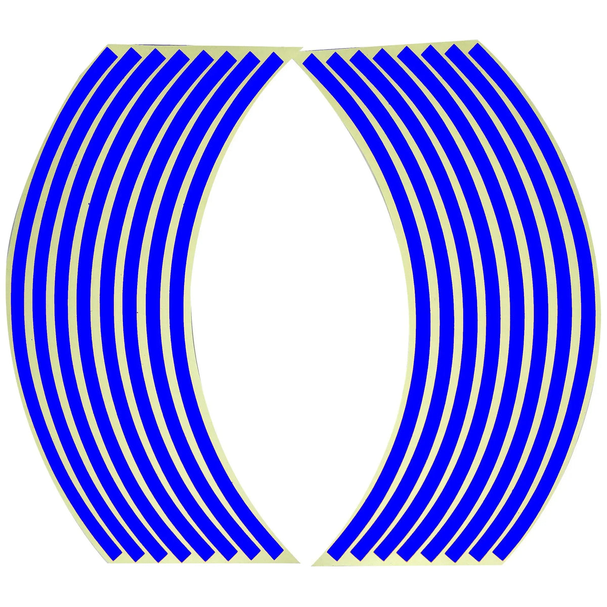 Reflective wheel rim strips for motorcycles and cars featuring blue and gold vertical stripes.