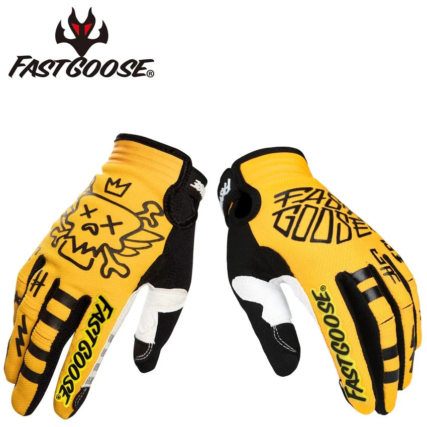 Gants de moto FastGoose jaunes et noirs, vue de la paume.