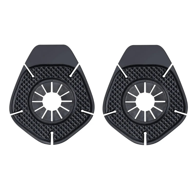 A pair of black car wiper arm protective pads with a textured surface and a central opening.