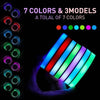 A close-up of LED car cup holder coasters displaying seven different colors and models.