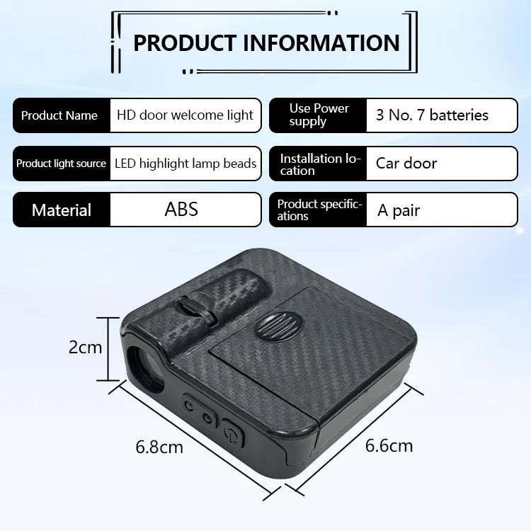 A pair of black LED highlight lamp beads for car door welcome lights with ABS material.