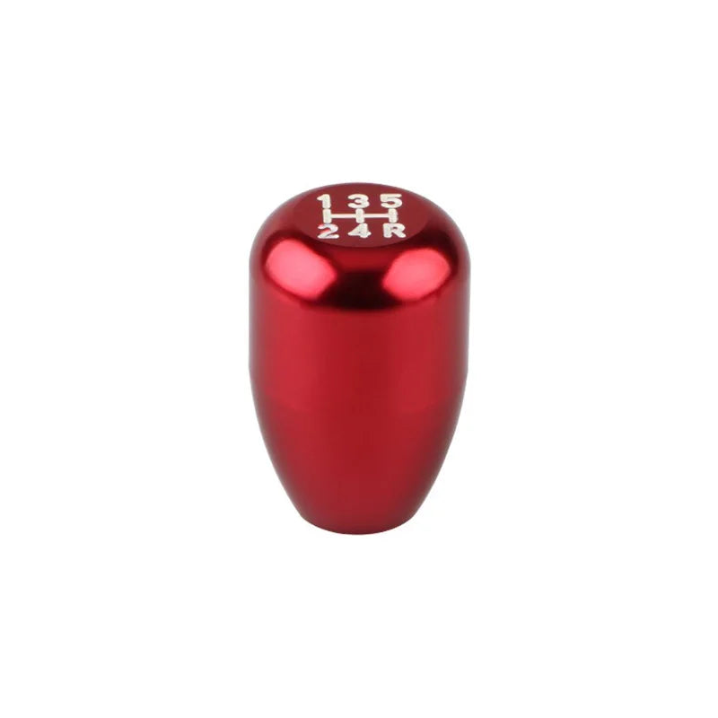 A glossy red universal aluminum gear shift knob for manual transmissions.