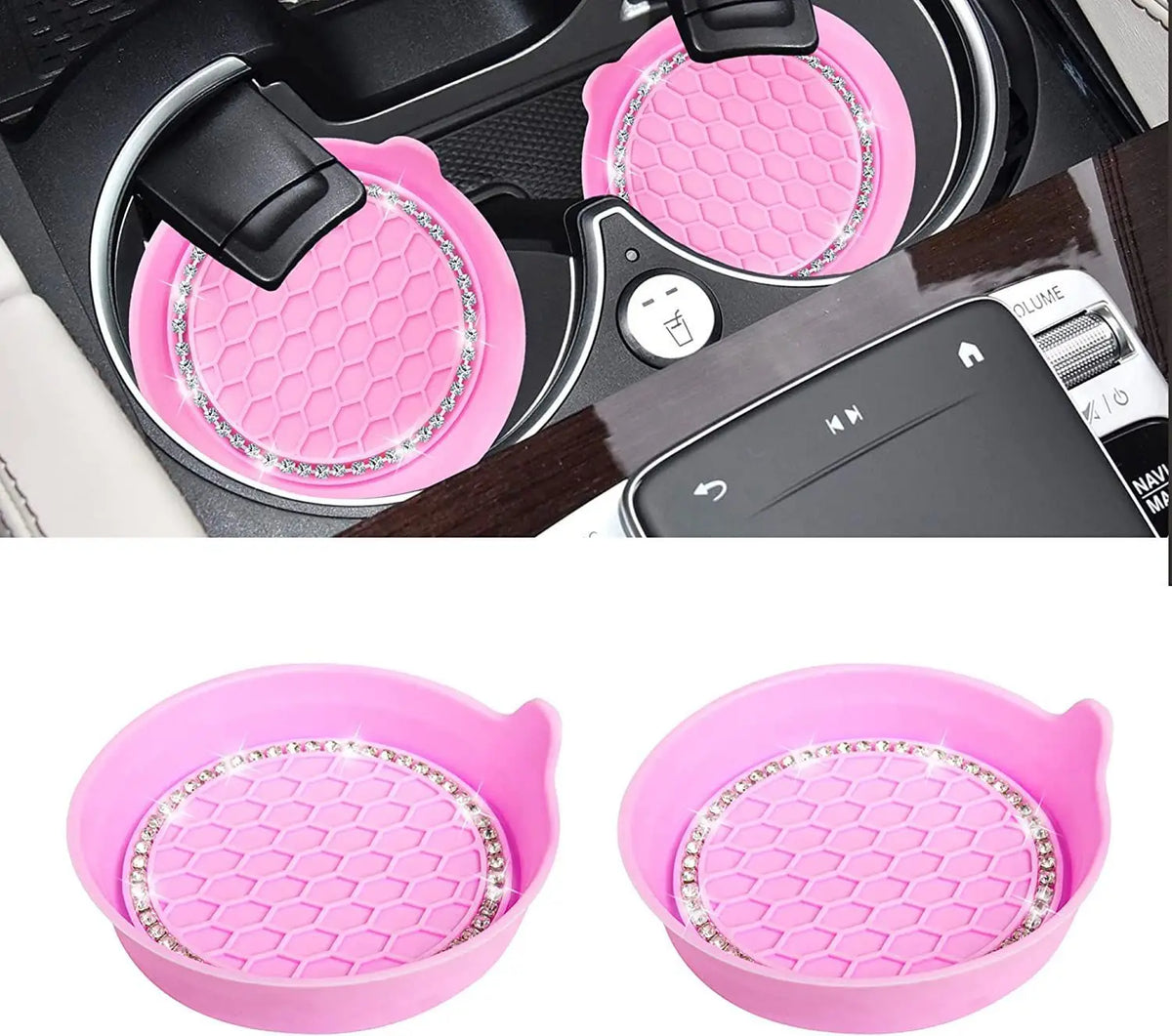 Juego de posavasos y tapones para vaso de cristal decorativo con pedrería rosa