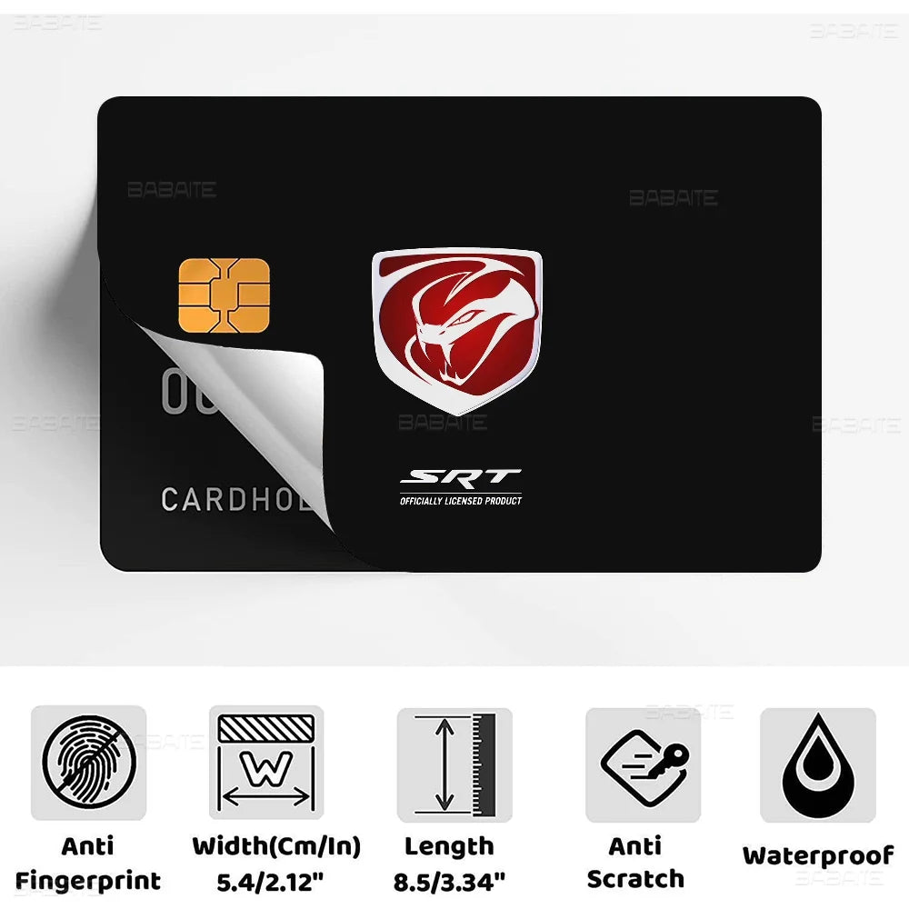 A package of SRT Hellcat Demon Dodge card sticker film with anti fingerprint, scratch, and waterproof features.