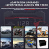 A display showing adaptation upgrades for 12V universal battery chargers and various vehicle applications.