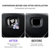 Comparison of a 3D rhinestone Honda emblem decal before and after installation on a steering wheel.