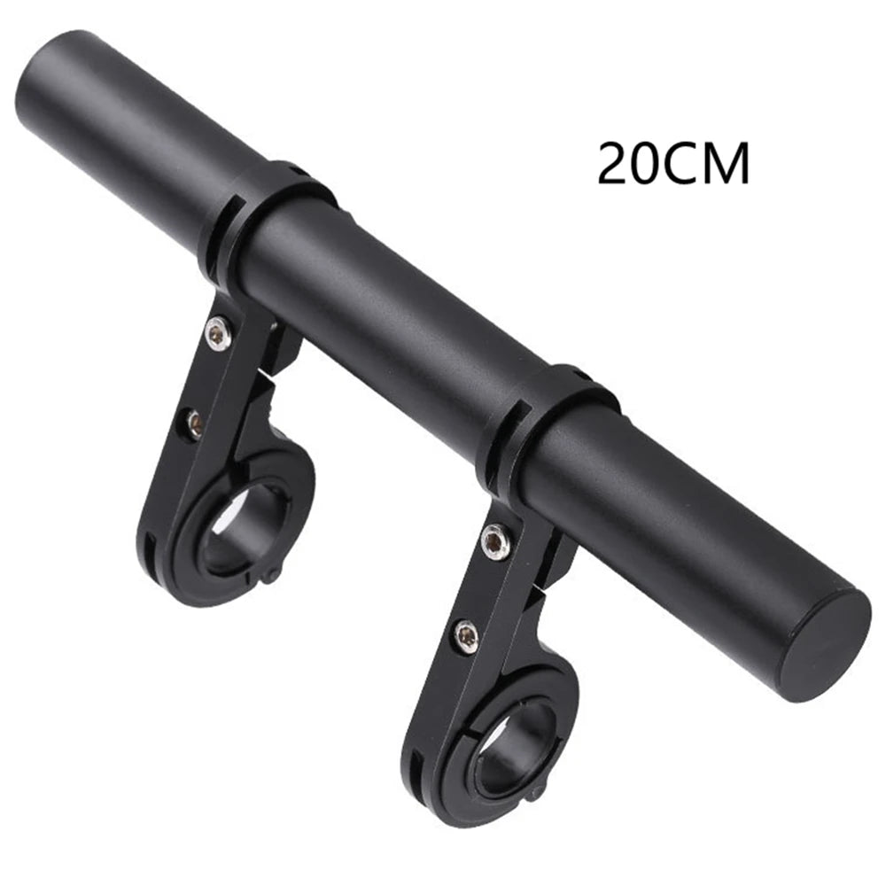 Schwarzer verstellbarer Fahrradlenker-Erweiterhalter mit 20 cm Länge.