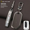 A brown shell and key chain featuring a durable zinc alloy fob cover for Kia vehicles with a 5-button design.