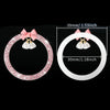 A pink rhinestone bow bell car start switch button trim shown in two sizes with measurements.