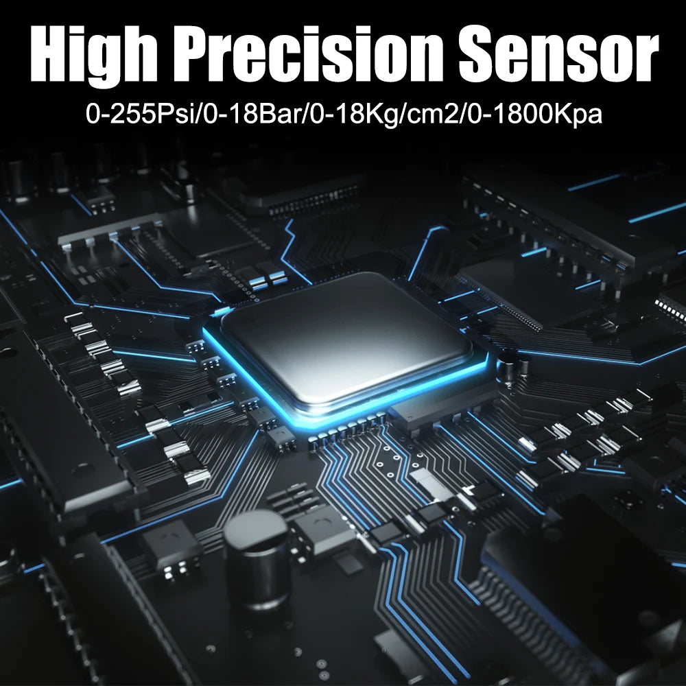 Close-up view of a high precision sensor component on a black electronic circuit board.