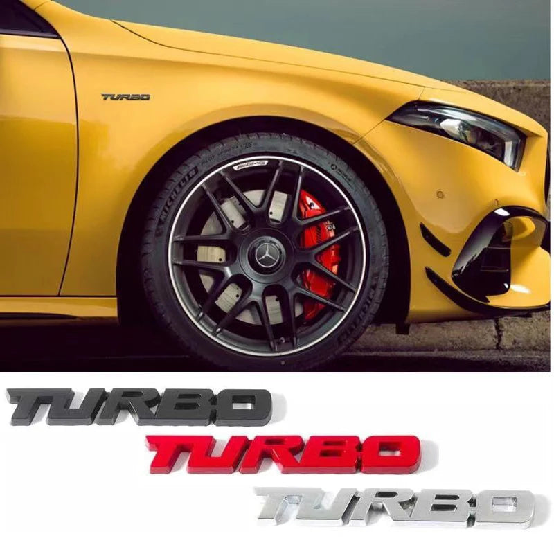 Close-up of a yellow Mercedes-Benz sports car with a black aftermarket wheel and Turbo badge.