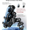 A heavy-duty motorcycle phone mount with a fork stem base shown in black and blue.
