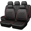 Black universal leather car seat covers with headrests and seat cushions.