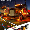 Un ensemble de feux latéraux LED installés sur un camion, montrant diverses lumières colorées et câblage.