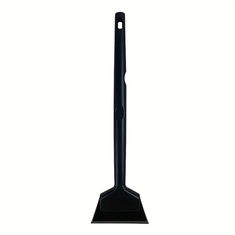 A black car window film installation tool with a long handle and a flat blade.