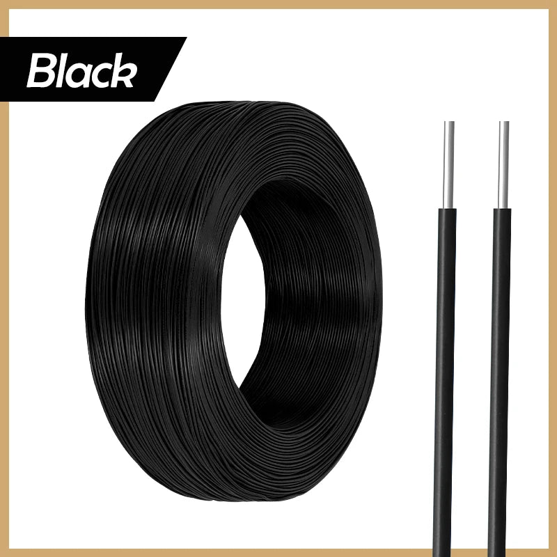 Black heavy duty insulated copper power cable coiled and with individual wires shown