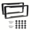 Black carbon fiber license plate frame with mounting hardware and screws