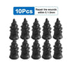 Ten black rubber tire repair plugs for various vehicles