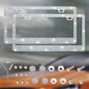 A set of crystal rhinestone license plate frames and various rhinestone embellishments for customization