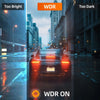 A Porsche car is shown in a dark city street with an orange glow, demonstrating night vision and parking monitoring features.