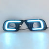 زوج من مصابيح LED نهارية زرقاء لمركبة، تُظهر تصميم شريط الإضاءة.