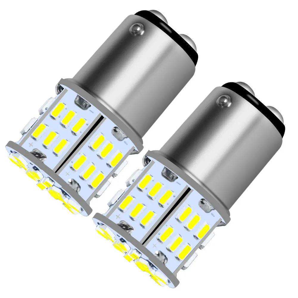 A pair of silver LED brake and reverse lights with multiple bright yellow-white LEDs.