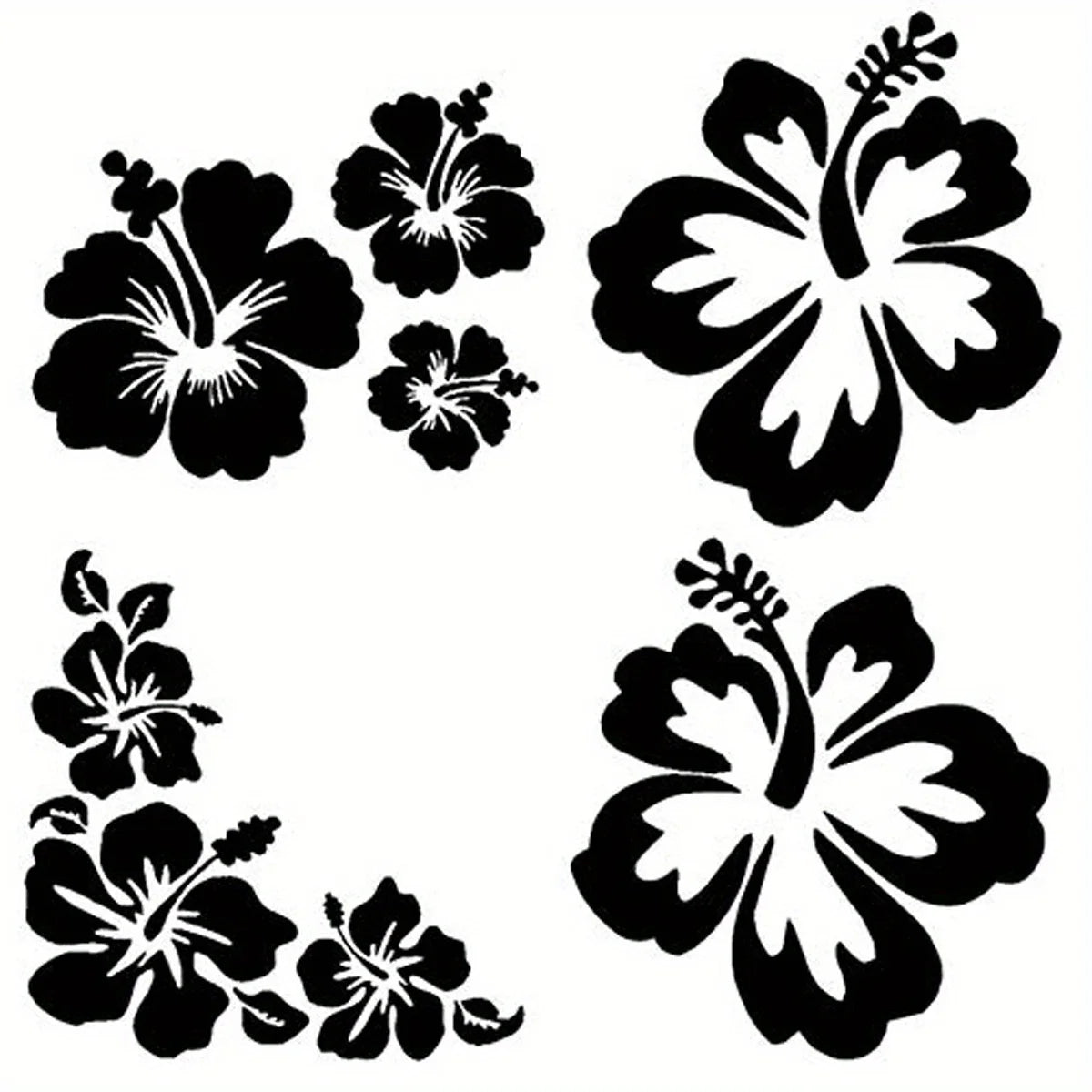 Schwarze Silhouettenblumenaufkleber mit Hibiskusblüten