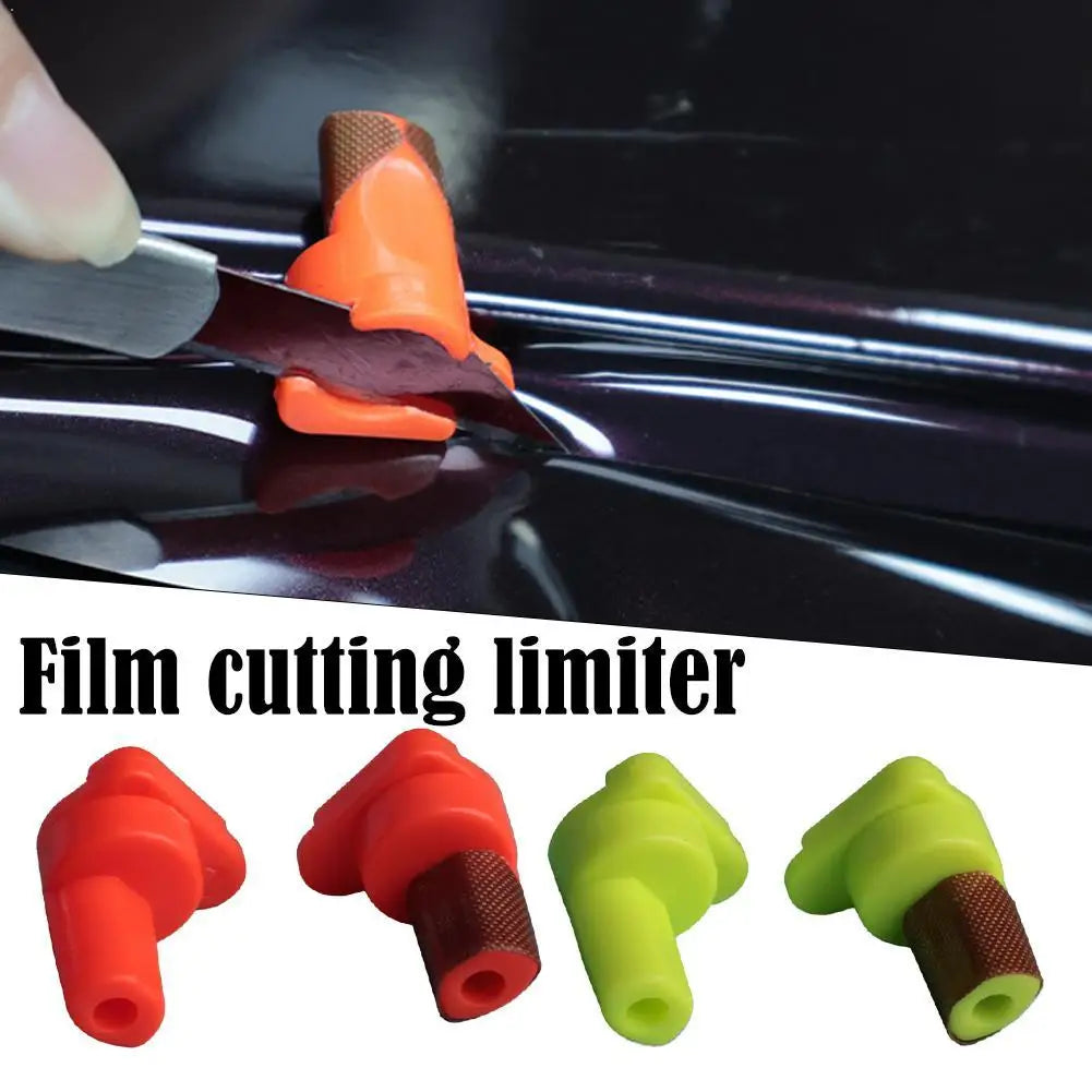 Four film cutting limiters in red and green colors shown for precision vinyl wrap cutting.