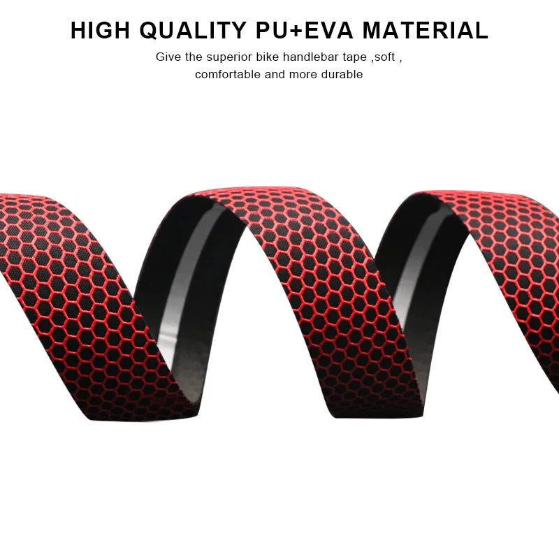 Red and black honeycomb patterned PU+EVA handlebar tape for bicycles