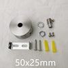 Various stainless steel hardware including a cylindrical piece, rings, and various screws and rods.