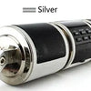 Silver motorcycle Bluetooth speaker system with FM radio and USB features