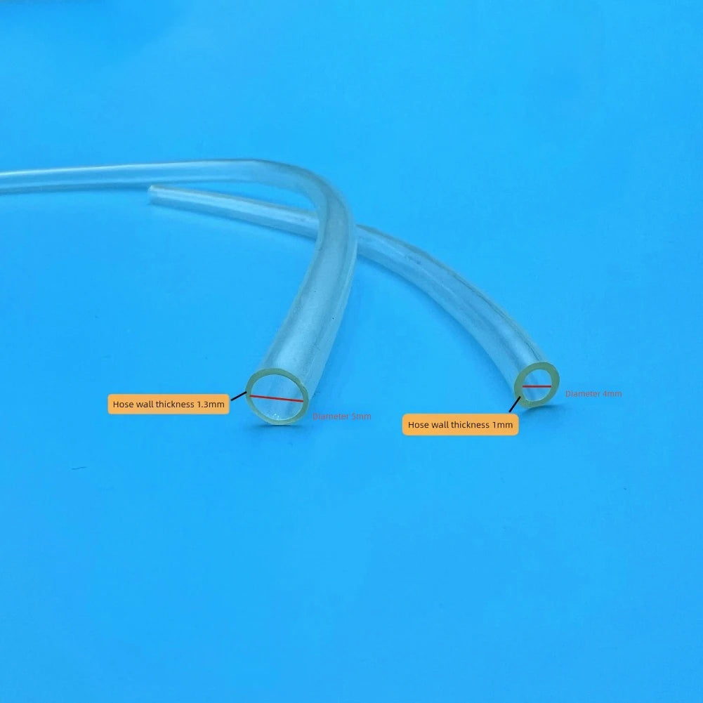 A flexible clear hose for brake bleeding, showing wall thicknesses of 1.3mm and 1mm.