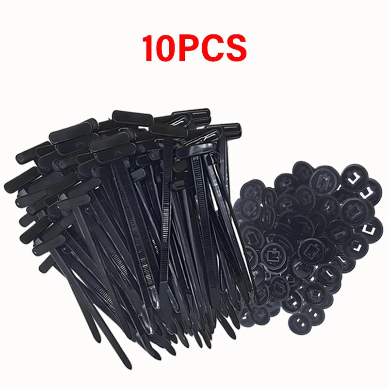 A bundle of 10 pieces of black heavy duty self-locking nylon cable ties.