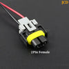 A 2-pin female HID/LED car adapter wiring harness with a red wire and plastic connectors.