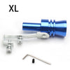 Blue universal turbo exhaust whistle with a metal mounting bracket and a small rod.