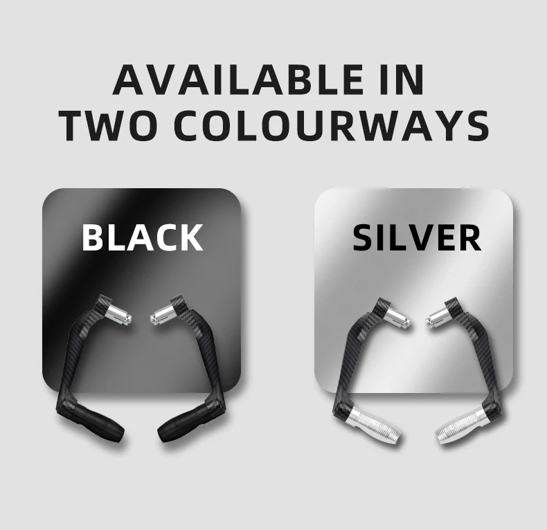 Carbon fiber motorcycle brake clutch lever hand guards available in black and silver.