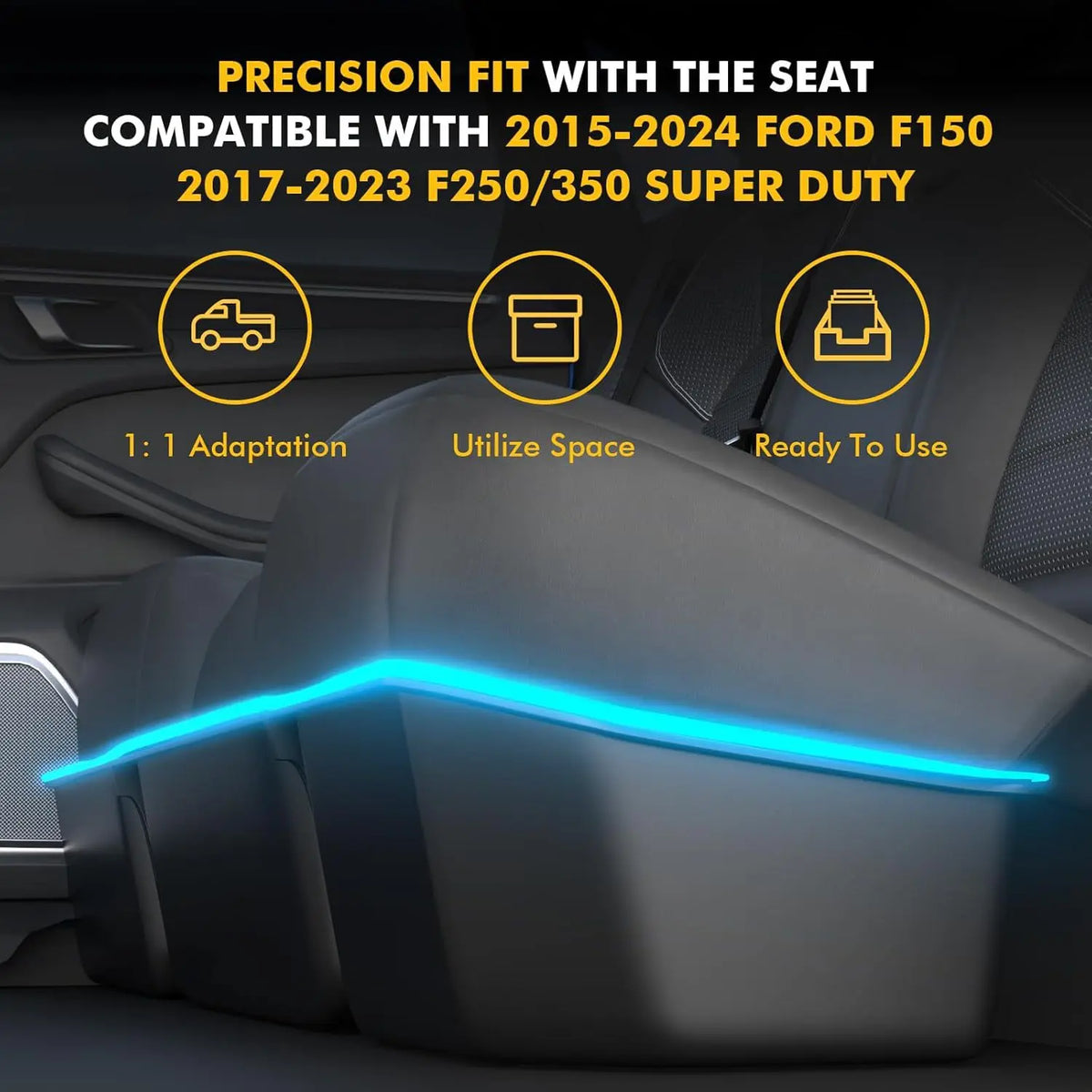 Under seat storage box designed for 2015-2024 Ford F150 and Super Duty trucks
