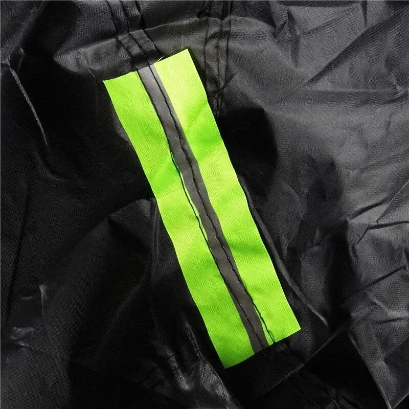 A bright lime green dustproof car cover featuring reflective black strips on a black fabric background.