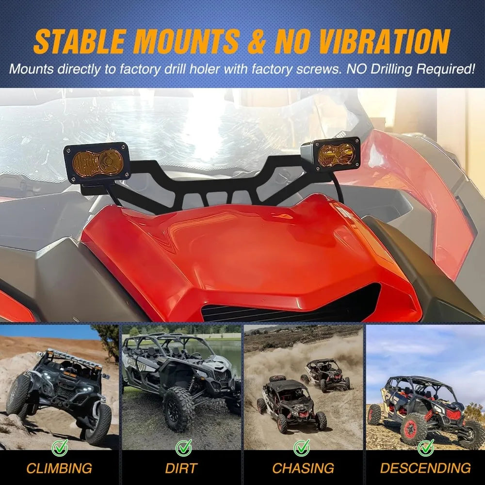 Mounting brackets for a UTV front side light bar designed for stable mounts and no vibration.