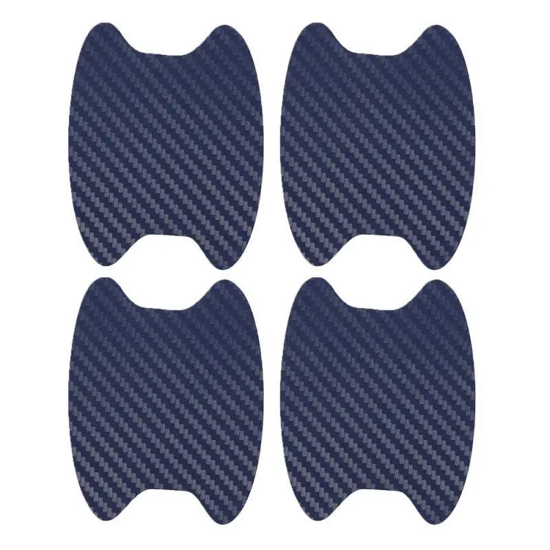 A set of car door handle protection film stickers in a dark blue color.